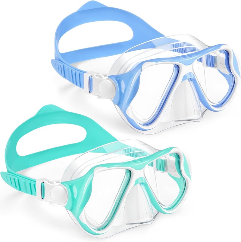 Freela 2 Pack Kids Swim Goggles Mask for Boys Girls 3-14, Tempered Glass Lens 180° HD View with Nose Cover for Pool Beach - Image 1